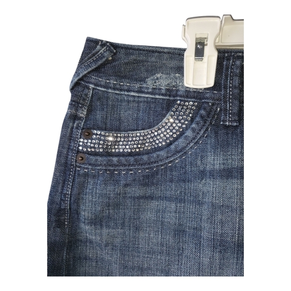 💕Express Jeans Mini Y2k Denim Skirt With Rhinestone Detailing. Size 12 - Picture 2 of 5